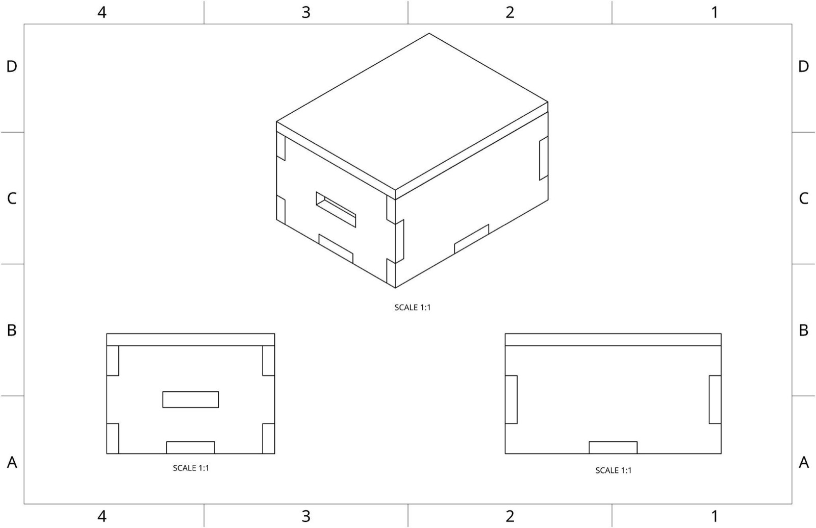 Dimensioned engineering drawing of the finger-jointed wooden sensor box